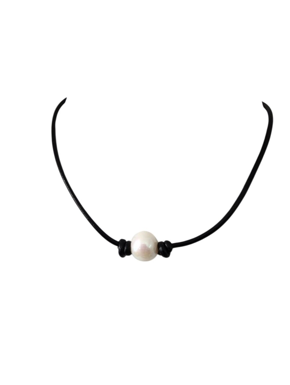 Pearl necklace leather dainty choker artisan cream high luster pearls  A0 -Q2